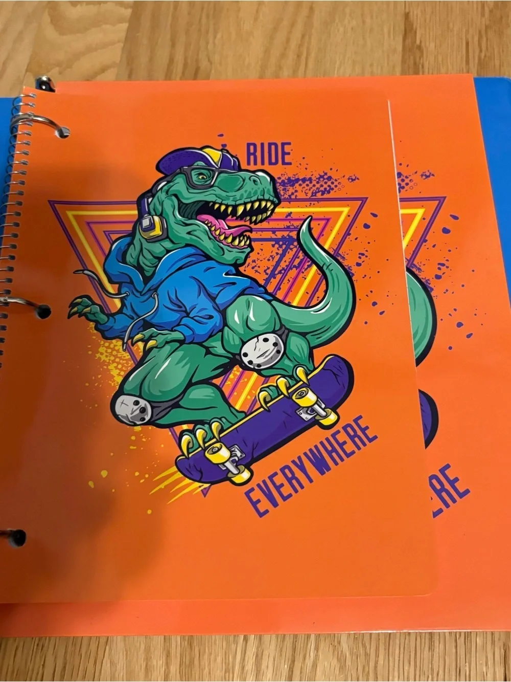 Skateboard T-Rex Graphic Binder Notebook Folder NEW School 3 Ring Dinosaur